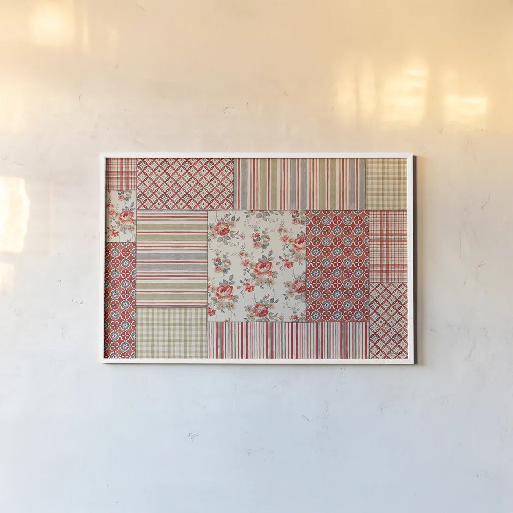 Farm Patchwork III by Danhui Nai. shown as a paper print in a white frame. Available as a archival giclee rolled canvas, fine art paper, or poster print. SKU 42199i.