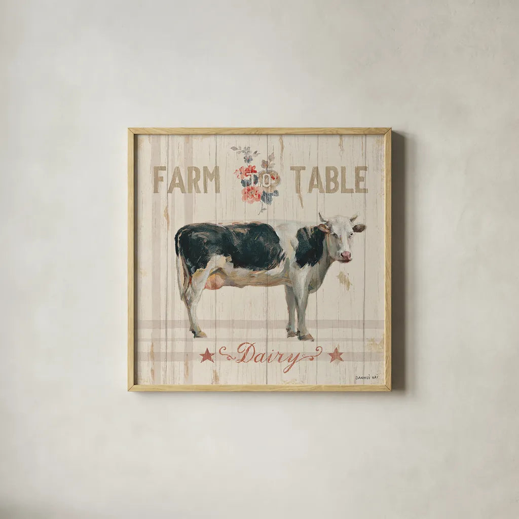 Farm Patchwork V by Danhui Nai. Shown in a natural wood glass frame for a timeless modern aesthetic. Available as an archival giclee rolled canvas, fine art paper, or poster print. SKU 42201a.