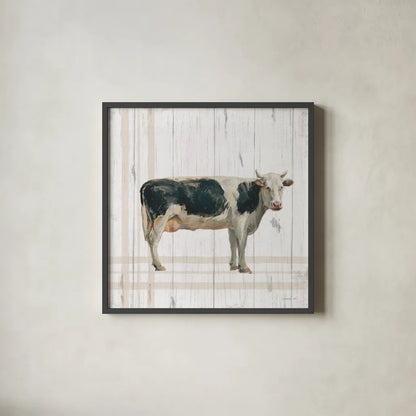 Farm Patchwork V White Wood by Danhui Nai. Shown in a sleek black glass frame for a contemporary gallery look. Available as an archival giclee rolled canvas, fine art paper, or poster print. SKU 52887a.