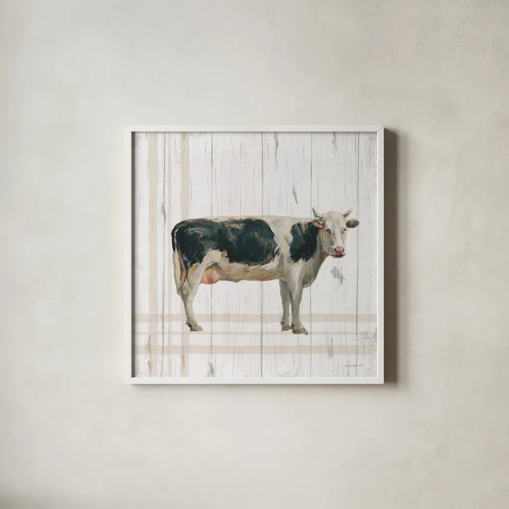 Farm Patchwork V White Wood by Danhui Nai. Shown in a crisp white glass frame for a clean and minimalist style. Available as an archival giclee rolled canvas, fine art paper, or poster print. SKU 52887a.