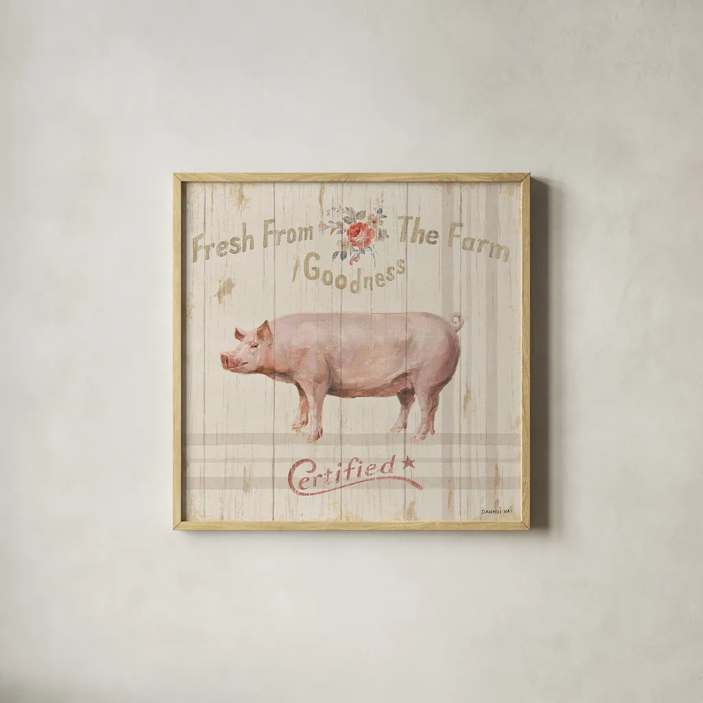 Farm Patchwork VI by Danhui Nai. Shown in a natural wood glass frame for a timeless modern aesthetic. Available as an archival giclee rolled canvas, fine art paper, or poster print. SKU 42202a.