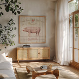 Farm Patchwork VI by Danhui Nai. Shown in a natural wood frame in a cozy modern living room. Available as an archival giclee rolled canvas, fine art paper, or poster print. SKU 42202a.