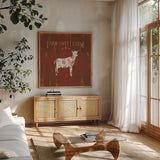 Farm Patchwork XI by Danhui Nai. Shown in a natural wood frame in a cozy modern living room. Available as an archival giclee rolled canvas, fine art paper, or poster print. SKU 42207a.