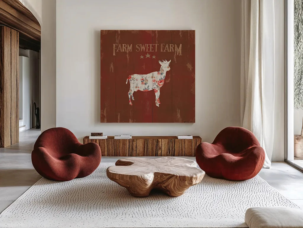 Farm Patchwork XI by Danhui Nai. Shown as extra-large giant wall art in a modern living room. Available as an archival giclee rolled canvas, fine art paper, or poster print. SKU 42207a.