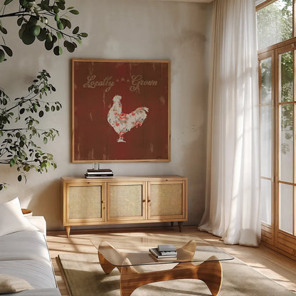 Farm Patchwork XII by Danhui Nai. Shown in a natural wood frame in a cozy modern living room. Available as an archival giclee rolled canvas, fine art paper, or poster print. SKU 42208a.