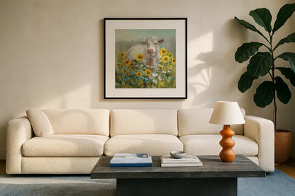 Farm and Field I v2 Crop by Danhui Nai. Displayed in a glass frame with matte in a clean modern living room. Available as an archival giclee rolled canvas, fine art paper, or poster print. SKU 32590a.