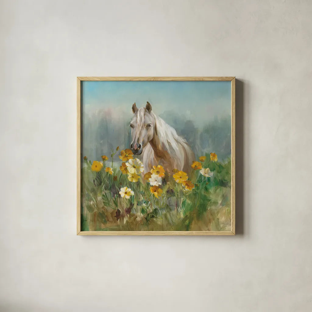 Farm and Field II by Danhui Nai. Shown in a natural wood glass frame for a timeless modern aesthetic. Available as an archival giclee rolled canvas, fine art paper, or poster print. SKU 32082a.