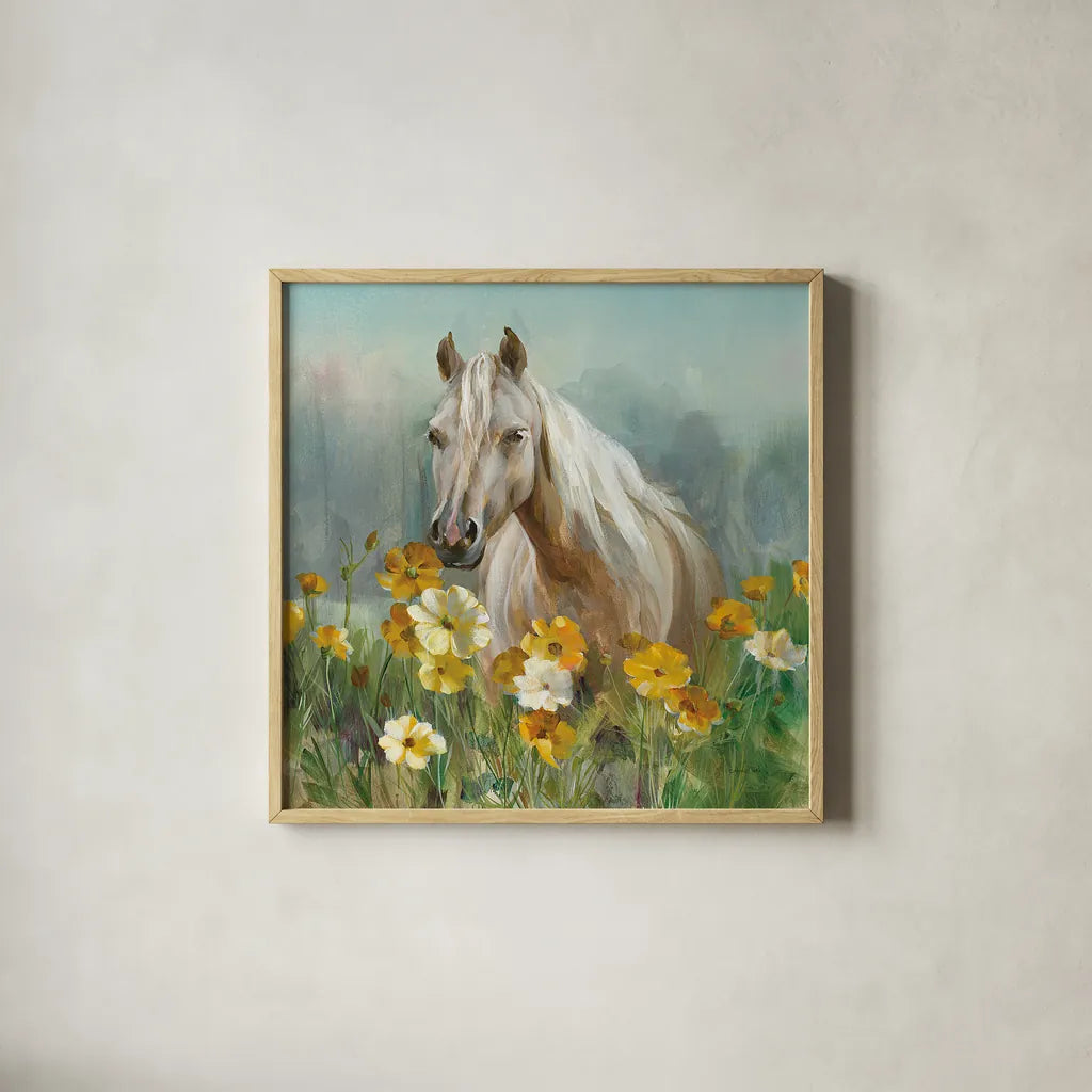 Farm and Field II Crop by Danhui Nai. Shown in a natural wood glass frame for a timeless modern aesthetic. Available as an archival giclee rolled canvas, fine art paper, or poster print. SKU 32591a.