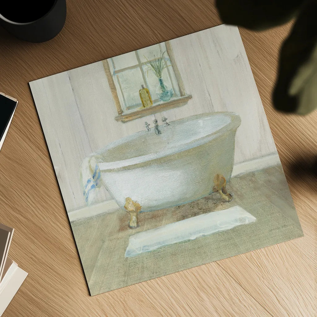 Farmhouse Bathtub by Danhui Nai. Shown as a detailed flat fine art print, highlighting archival giclee quality. Available as an archival giclee rolled canvas, fine art paper, or poster print. SKU 66675a.
