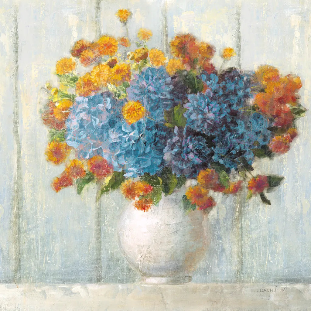 Farmhouse Hydrangeas by Danhui Nai. SKU 66482a. Archival Giclee Fine art print for wall decor.