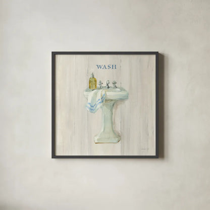 Farmhouse Sink Wash by Danhui Nai. Shown in a sleek black glass frame for a contemporary gallery look. Available as an archival giclee rolled canvas, fine art paper, or poster print. SKU 66678a.