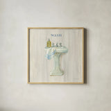 Farmhouse Sink Wash by Danhui Nai. Shown in a natural wood glass frame for a timeless modern aesthetic. Available as an archival giclee rolled canvas, fine art paper, or poster print. SKU 66678a.