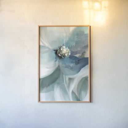 Feeling Blue I by Danhui Nai. shown as a paper print in a natural frame. Available as a archival giclee rolled canvas, fine art paper, or poster print. SKU 94183h.