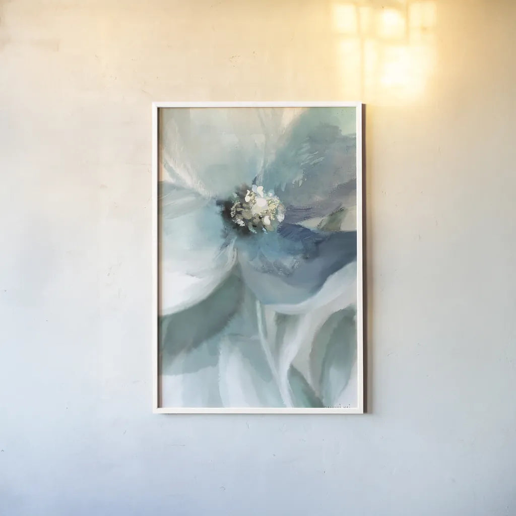 Feeling Blue I by Danhui Nai. shown as a paper print in a white frame. Available as a archival giclee rolled canvas, fine art paper, or poster print. SKU 94183h.