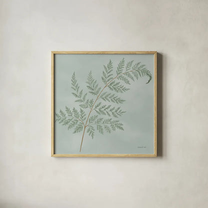 Fern I by Danhui Nai. Shown in a natural wood glass frame for a timeless modern aesthetic. Available as an archival giclee rolled canvas, fine art paper, or poster print. SKU 84102a.