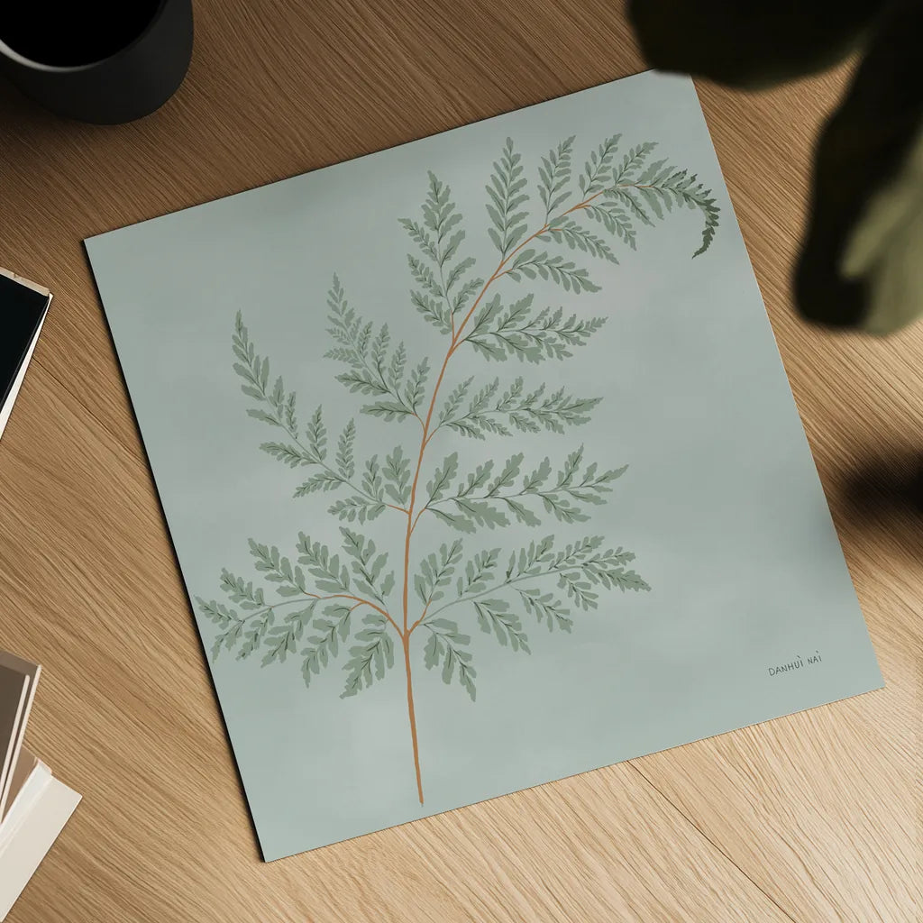 Fern I with Orange by Danhui Nai. Shown as a detailed flat fine art print, highlighting archival giclee quality. Available as an archival giclee rolled canvas, fine art paper, or poster print. SKU 86268a.