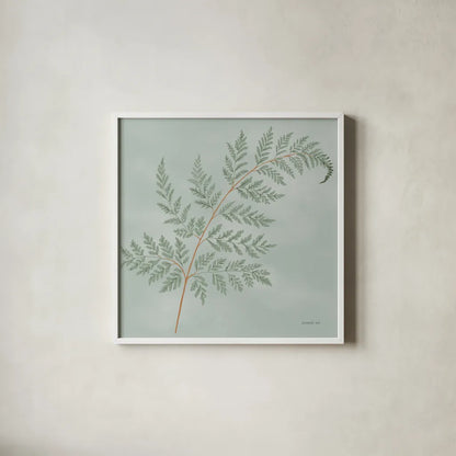 Fern I with Orange by Danhui Nai. Shown in a crisp white glass frame for a clean and minimalist style. Available as an archival giclee rolled canvas, fine art paper, or poster print. SKU 86268a.