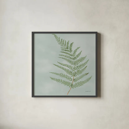 Fern II with Orange by Danhui Nai. Shown in a sleek black glass frame for a contemporary gallery look. Available as an archival giclee rolled canvas, fine art paper, or poster print. SKU 86269a.