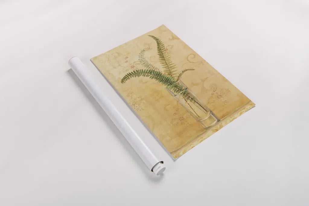 Ferns in Glass Vase II by Danhui Nai. shown as a rolled paper print. Available as archival giclee rolled canvas, fine art paper, or poster print. SKU 36562h.