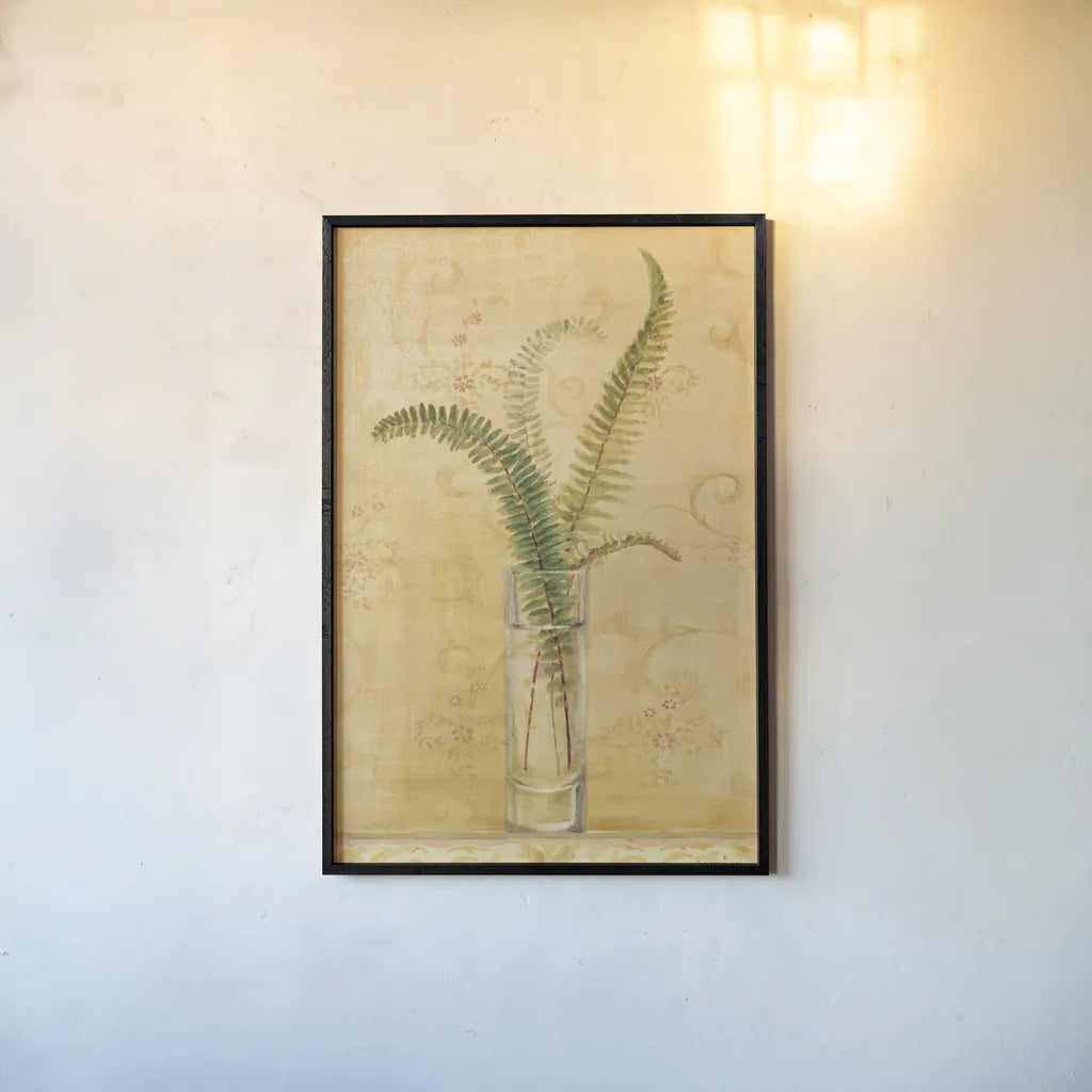 Ferns in Glass Vase II by Danhui Nai. shown as a paper print in a black flame. Available as a archival giclee rolled canvas, fine art paper, or poster print. SKU 36562h.