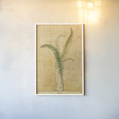 Ferns in Glass Vase II by Danhui Nai. shown as a paper print in a white frame. Available as a archival giclee rolled canvas, fine art paper, or poster print. SKU 36562h.