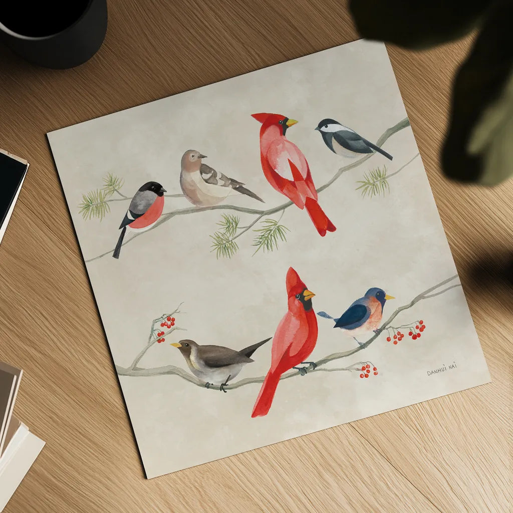 Festive Friends I by Danhui Nai. Shown as a detailed flat fine art print, highlighting archival giclee quality. Available as an archival giclee rolled canvas, fine art paper, or poster print. SKU 87748a.