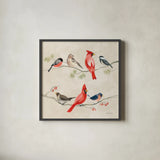 Festive Friends I by Danhui Nai. Shown in a sleek black glass frame for a contemporary gallery look. Available as an archival giclee rolled canvas, fine art paper, or poster print. SKU 87748a.