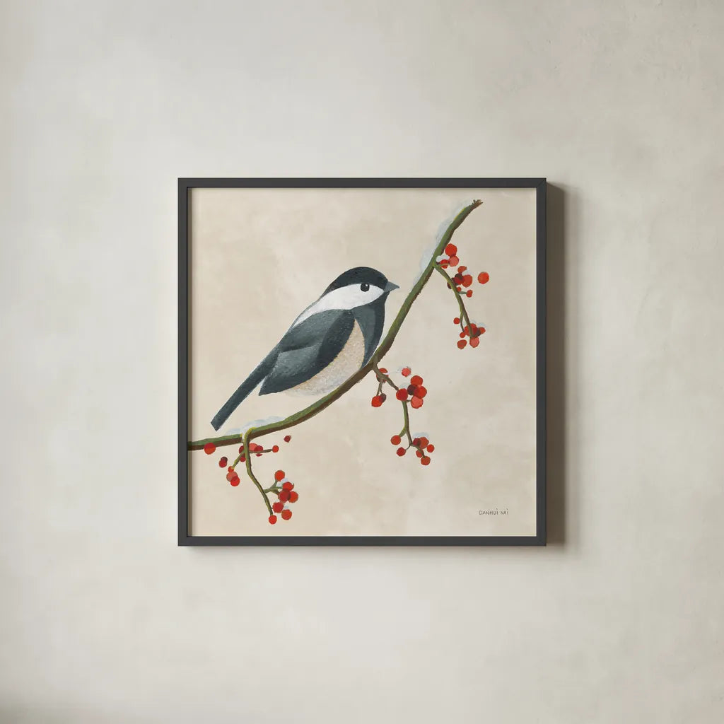 Festive Friends II by Danhui Nai. Shown in a sleek black glass frame for a contemporary gallery look. Available as an archival giclee rolled canvas, fine art paper, or poster print. SKU 87749a.
