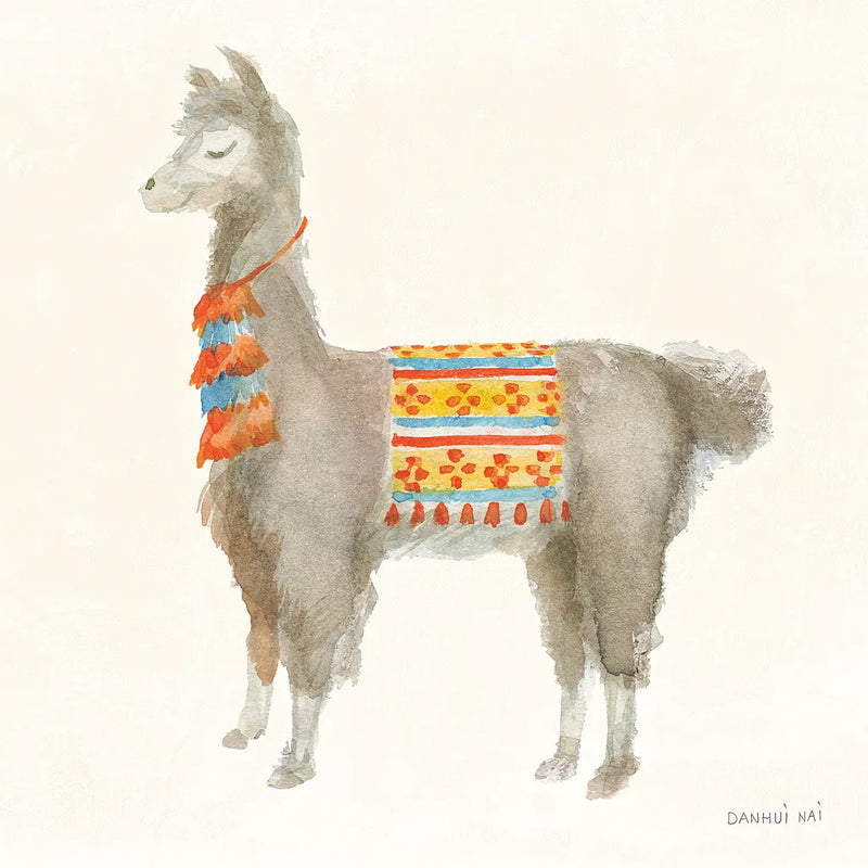 Festive Llama II by Danhui Nai. SKU 48482a. Archival Giclee Fine art print for wall decor.