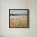 Field of Gold I by Danhui Nai. Shown in a sleek black glass frame for a contemporary gallery look. Available as an archival giclee rolled canvas, fine art paper, or poster print. SKU 86374a.