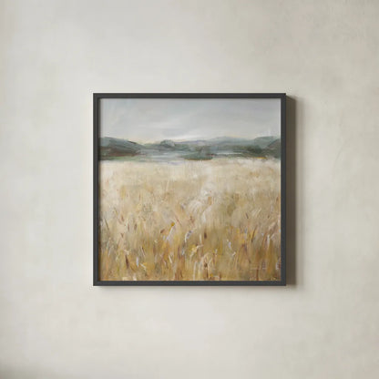Field of Gold II by Danhui Nai. Shown in a sleek black glass frame for a contemporary gallery look. Available as an archival giclee rolled canvas, fine art paper, or poster print. SKU 86375a.