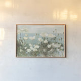 Field of Poppies Bright Cream Crop by Danhui Nai. shown as a paper print in a natural frame. Available as a archival giclee rolled canvas, fine art paper, or poster print. SKU 101672i.
