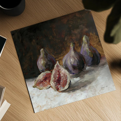 Fig Still Life by Danhui Nai. Shown as a detailed flat fine art print, highlighting archival giclee quality. Available as an archival giclee rolled canvas, fine art paper, or poster print. SKU 98051a.