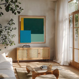 Finding My Way I by Danhui Nai. Shown in a natural wood frame in a cozy modern living room. Available as an archival giclee rolled canvas, fine art paper, or poster print. SKU 85836a.