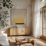 Finding My Way II Yellow by Danhui Nai. Shown in a natural wood frame in a cozy modern living room. Available as an archival giclee rolled canvas, fine art paper, or poster print. SKU 88107a.