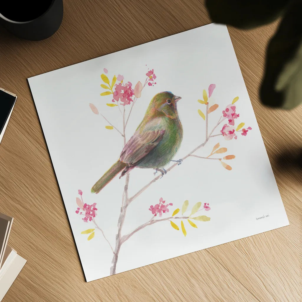 Flight Friends I by Danhui Nai. Shown as a detailed flat fine art print, highlighting archival giclee quality. Available as an archival giclee rolled canvas, fine art paper, or poster print. SKU 68006a.