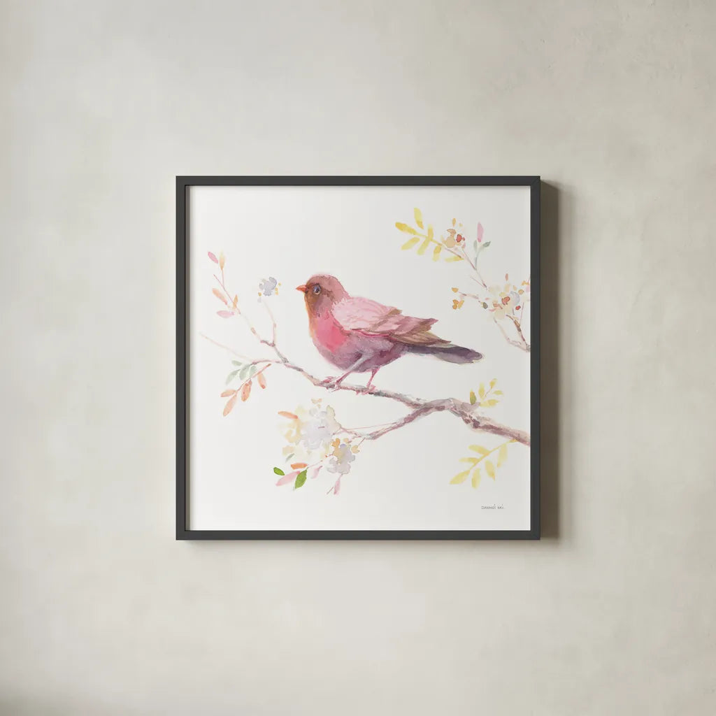 Flight Friends II by Danhui Nai. Shown in a sleek black glass frame for a contemporary gallery look. Available as an archival giclee rolled canvas, fine art paper, or poster print. SKU 68007a.
