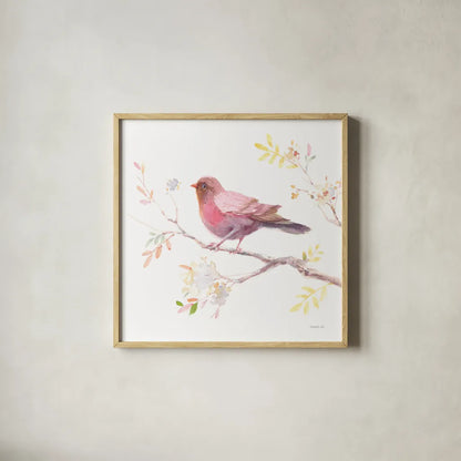 Flight Friends II by Danhui Nai. Shown in a natural wood glass frame for a timeless modern aesthetic. Available as an archival giclee rolled canvas, fine art paper, or poster print. SKU 68007a.