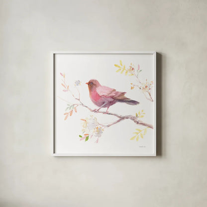 Flight Friends II by Danhui Nai. Shown in a crisp white glass frame for a clean and minimalist style. Available as an archival giclee rolled canvas, fine art paper, or poster print. SKU 68007a.