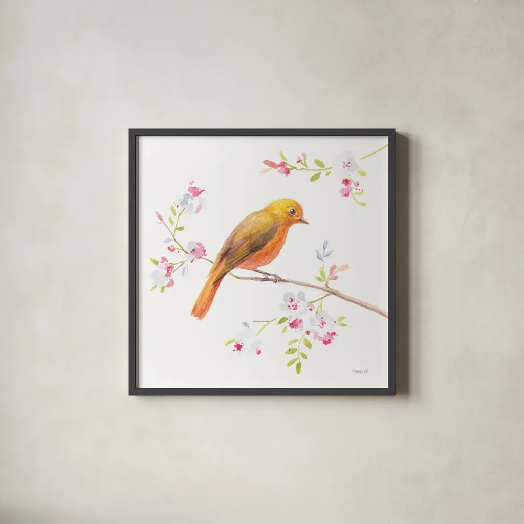Flight Friends III by Danhui Nai. Shown in a sleek black glass frame for a contemporary gallery look. Available as an archival giclee rolled canvas, fine art paper, or poster print. SKU 68008a.