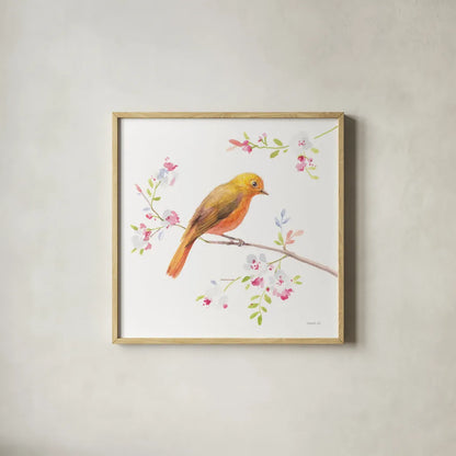 Flight Friends III by Danhui Nai. Shown in a natural wood glass frame for a timeless modern aesthetic. Available as an archival giclee rolled canvas, fine art paper, or poster print. SKU 68008a.