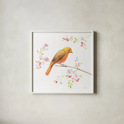 Flight Friends III by Danhui Nai. Shown in a crisp white glass frame for a clean and minimalist style. Available as an archival giclee rolled canvas, fine art paper, or poster print. SKU 68008a.