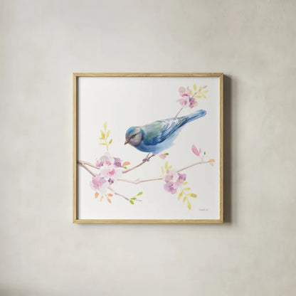 Flight Friends IV by Danhui Nai. Shown in a natural wood glass frame for a timeless modern aesthetic. Available as an archival giclee rolled canvas, fine art paper, or poster print. SKU 68009a.