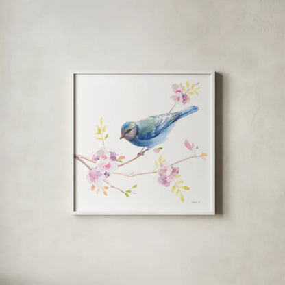 Flight Friends IV by Danhui Nai. Shown in a crisp white glass frame for a clean and minimalist style. Available as an archival giclee rolled canvas, fine art paper, or poster print. SKU 68009a.