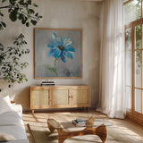 Floral Bloom I by Danhui Nai. Shown in a natural wood frame in a cozy modern living room. Available as an archival giclee rolled canvas, fine art paper, or poster print. SKU 32408a.