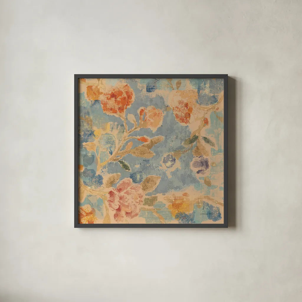 Floral Memory by Danhui Nai. Shown in a sleek black glass frame for a contemporary gallery look. Available as an archival giclee rolled canvas, fine art paper, or poster print. SKU 94969a.