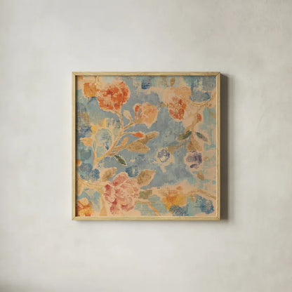 Floral Memory by Danhui Nai. Shown in a natural wood glass frame for a timeless modern aesthetic. Available as an archival giclee rolled canvas, fine art paper, or poster print. SKU 94969a.