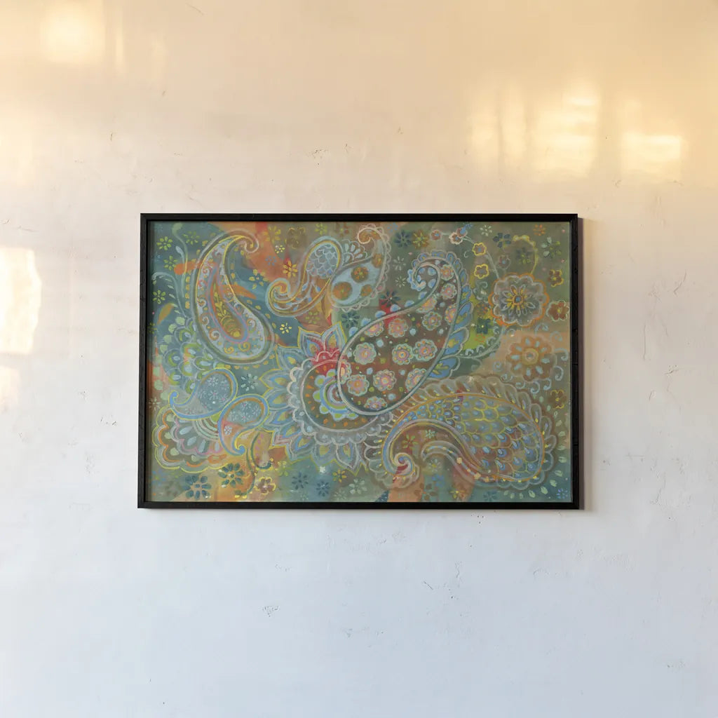 Floral Paisley by Danhui Nai. shown as a paper print in a black flame. Available as a archival giclee rolled canvas, fine art paper, or poster print. SKU 64838i.