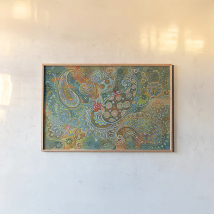 Floral Paisley by Danhui Nai. shown as a paper print in a natural frame. Available as a archival giclee rolled canvas, fine art paper, or poster print. SKU 64838i.