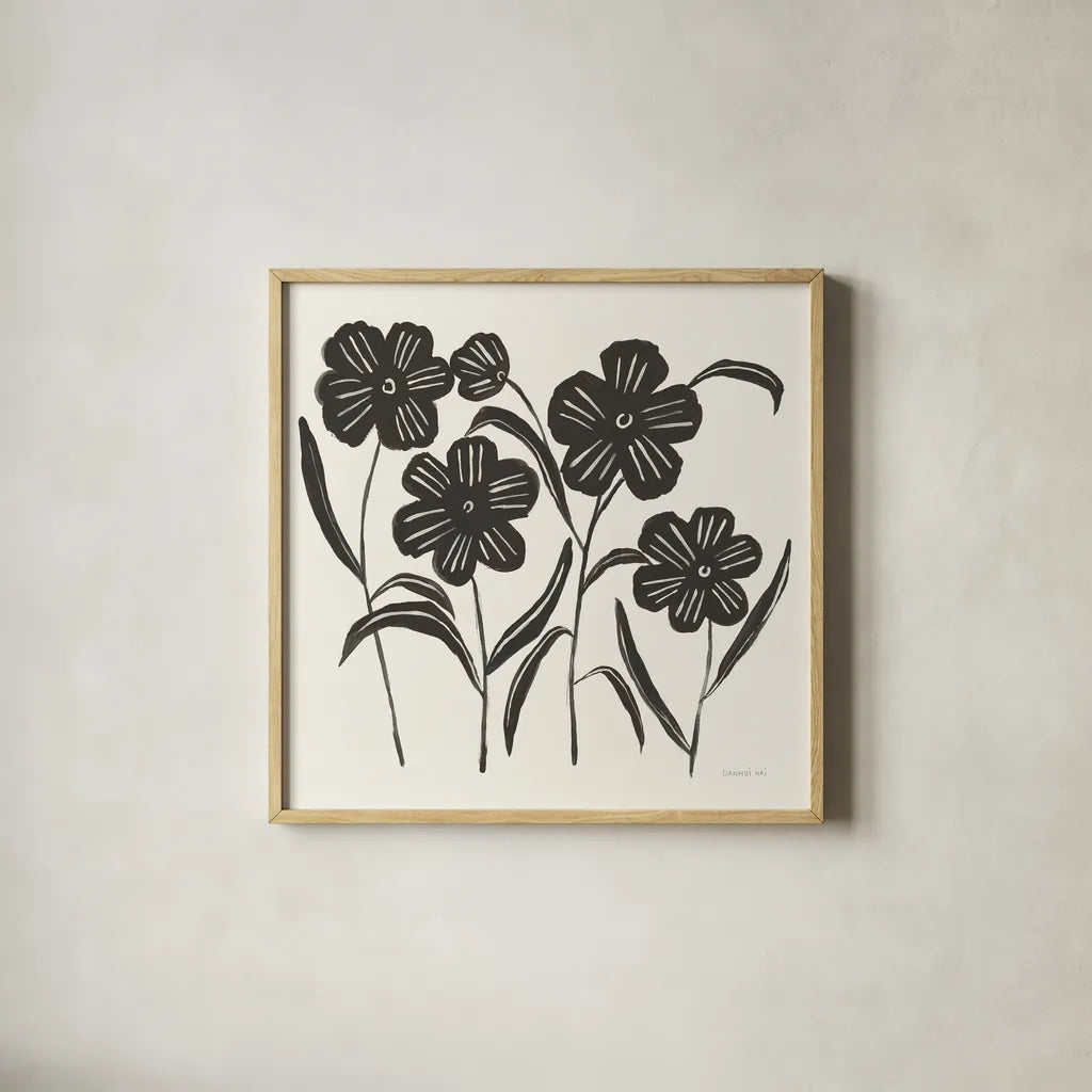 Floral Simplicity I Cream by Danhui Nai. Shown in a natural wood glass frame for a timeless modern aesthetic. Available as an archival giclee rolled canvas, fine art paper, or poster print. SKU 81929a.